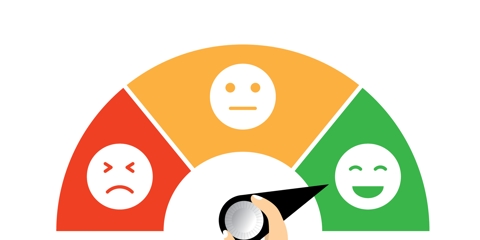 Customer experience scale rating landing on green happy face